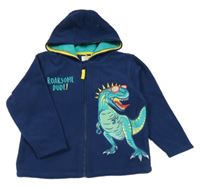 Tmavomodrá fleecová propínací mikina s dinem a kapucí 