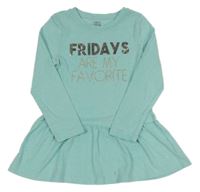 Světlemodré šaty s nápisem  