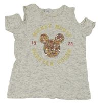 Bílo-černé melírované tričko s Mickem Mousem z flitrů Disney