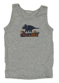 Světlešedé melírované tílko s dinosaurem