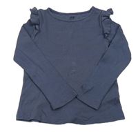 Tmavomodré žebrované triko s volány H&M