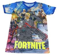 Modro-barevné tričko s potiskem - Fortnite