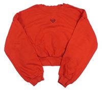 Červená crop oversize mikina se srdíčkem H&M