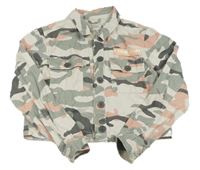 Světlebéžovo-khaki-růžová army plátěná crop bunda 