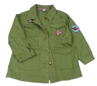Khaki riflová parka s nášivkami Tu