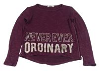 Fialové melírované úpletové triko s nápisem H&M