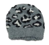 Šedo-bílo-černá vzorovaná pleteno/chlupatá čepice