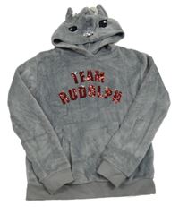 Šedá chlupatá mikina s flitry a kapucí H&M