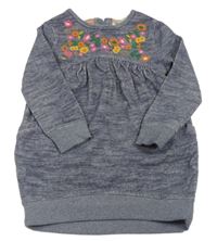 Modrošedé melírované teplákové šaty s kytičkami Next