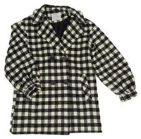 Černo-bílý kostkovaný vzorovaný vlněný podšitý kabát PRIMARK