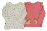 2x - Lososové + bílé triko se zajíčky F&F