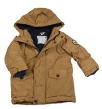 Medová pruhovaná šusťáková zimní bunda s kapucí Dopodopo