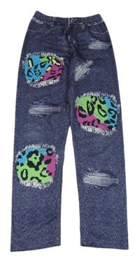 Tmavomodré legíny riflového vzhledu se vzorem 