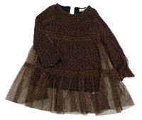 Hnědo-vínovo-černé vzorované tylové šaty 