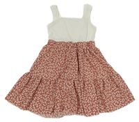 Bílo-starorůžové žebrovano/květované šaty Shein