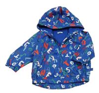 Modrá šusťáková jarní bunda s písmeny a kapucí Benetton