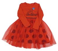 Červené bavlněno/tylové šaty s puntíky - Kouzlená Beruška
