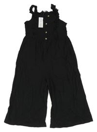 Nové - Černý kalhotový culottes overal s volánky George 