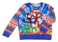 Modro-barevná mikina se Spidermanem a vločkami 