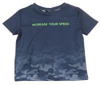 Tmavomodré sportovní tričko s army vzorem a nápisem