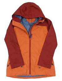 Červeno-oranžová funčkní šusťáková jarní bunda s kapucí Decathlon