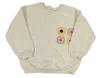 Smetanová oversize mikina s kytičkami Zara