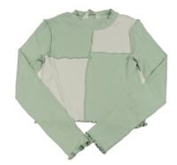 Khaki-bílé žebrované crop triko zn. H&M