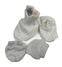2set - Bílé bavlněné capáčky + šedé rukavice