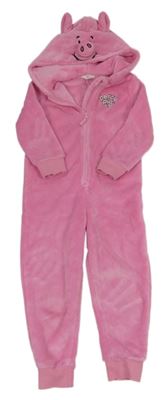 Růžová chlupatá kombinéza s kapucí - prase M&S