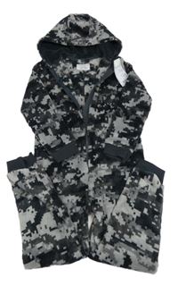 Nové - Šedo-černá vzorovaná chlupatá kombinéza s kapucí zn. Primark