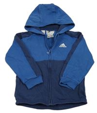Tmavomodro-modrá propínací mikina s logem a kapucí Adidas