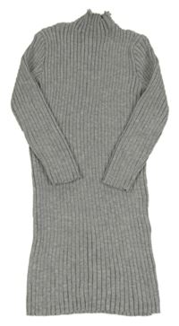Šedé žebrované svetrové šaty s rolákem Shein