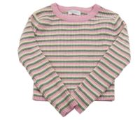 Růžovo-olivovo-pudrový pruhovaný žebrovaný žinylkový crop svetr Primark