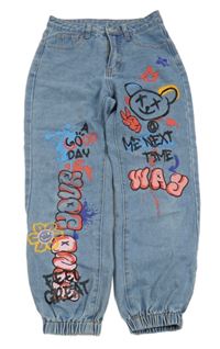 Modré cuff rifle s nápisy a medvídkem Shein