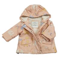 Broskvová nepromokavá zateplená bunda se zvířátky a kapucí George