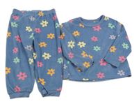 Modré plyšové pyžamo s kytičkami Primark