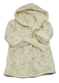 Smetanový bavlněný zateplený župan se zvířátky a kapucí Disney
