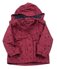 Tmavorůžová šusťáková jarní bunda se vzorem a odepínací kapucí Impidimpi