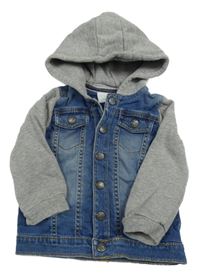 Modro-šedá riflová bunda s mikinovými rukávy a kapucí F&F