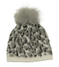 Šedo-bílá vzorovaná chlupatá pletená čepice s bambulí George 