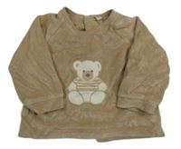 Béžová sametová žebrovaná podšitá mikina s medvídkem 