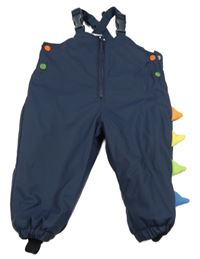 Tmavomodré nepromokavé zateplené laclové kalhoty - dinosaurus Nutmeg