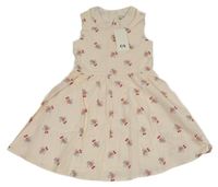 Nové - Světlerůžovo-bílé proužkované plátěné šaty s kytičkami C&A