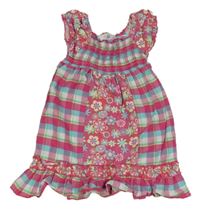 Barevné kostkované plátěné šaty s kytičkami Topomini