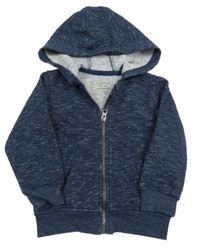 Tmavomodrá melírovaná propínací mikina kapucí Primark