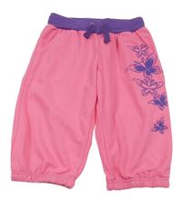 Neonově růžovo-fialové teplákové kraťasy s květy Lewro