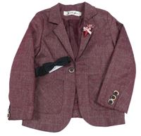 2set - Vínovo-šedé kostkované společenské sako + černý motýlek