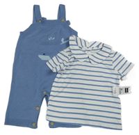 Nové - 2set - Modré pletené laclové kalhoty + pruhované tričko Dunnes