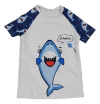 Bílo-tmavomodré UV tričko se žraloky Shein