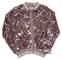 Růžová síťovaná flitrová jarní bunda H&M